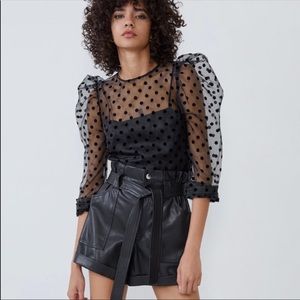 NWT Zara black polka dot organza blouse